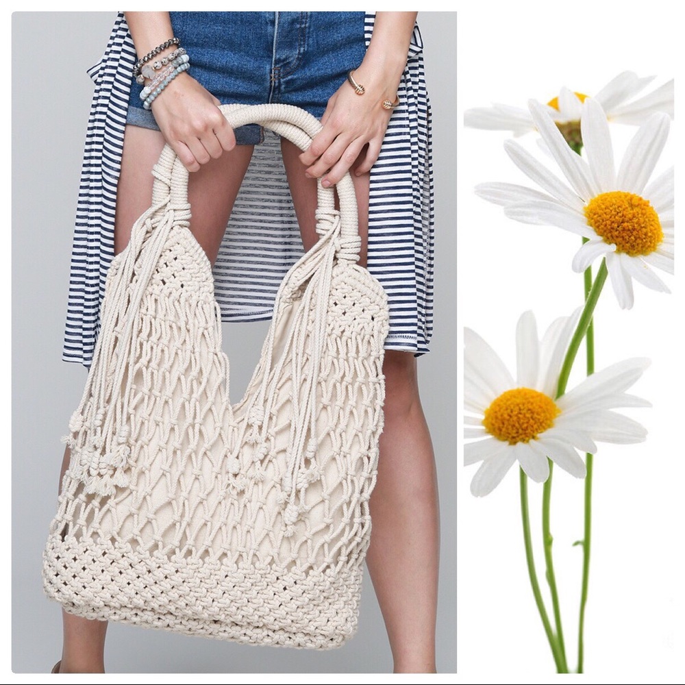 Hand Crafted Macrame BohoCanvas Large Shoulder Bag - Picture 4 of 8